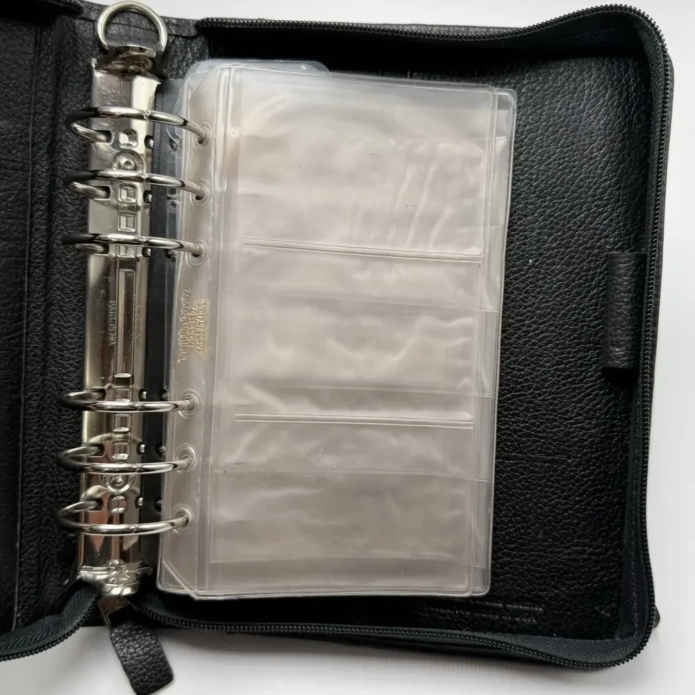 Vintage Franklin Quest Planner 6 Ring Zipper Binder Black Verona Leather 7x9 USA